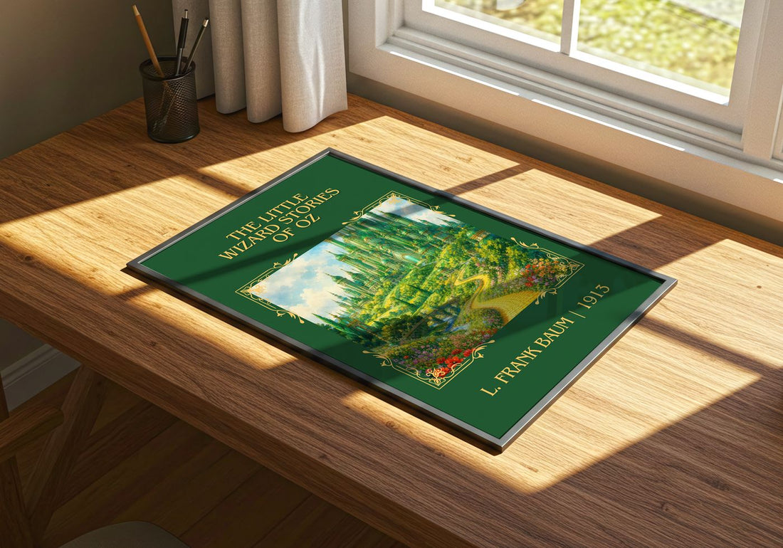 Little Wizard Stories Of Oz Classic Book Art Print by L. Frank Baum – print on a sunlit desk