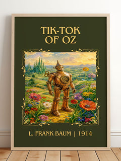 Tik-Tok Of Oz Classic Book Art Print by L. Frank Baum – framed print leaning on a wooden floor