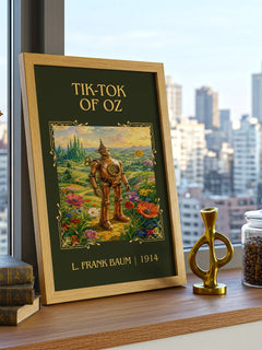 Tik-Tok Of Oz Classic Book Art Print by L. Frank Baum – framed print on a city-view windowsill