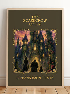 The Scarecrow Of Oz Classic Book Art Print by L. Frank Baum – framed print leaning on a wooden floor
