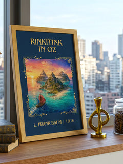 Rinkitink In Oz Classic Book Art Print by L. Frank Baum – framed print on a city-view windowsill