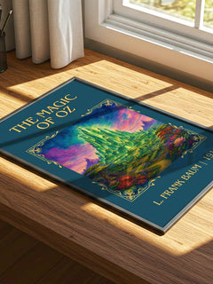 The Magic Of Oz Classic Book Art Print by L. Frank Baum – print on a sunlit desk
