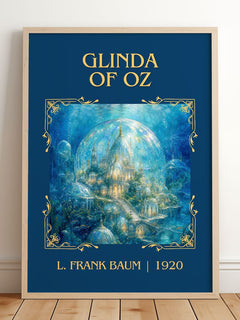 Glinda Of Oz Classic Book Art Print by L. Frank Baum – framed print leaning on a wooden floor