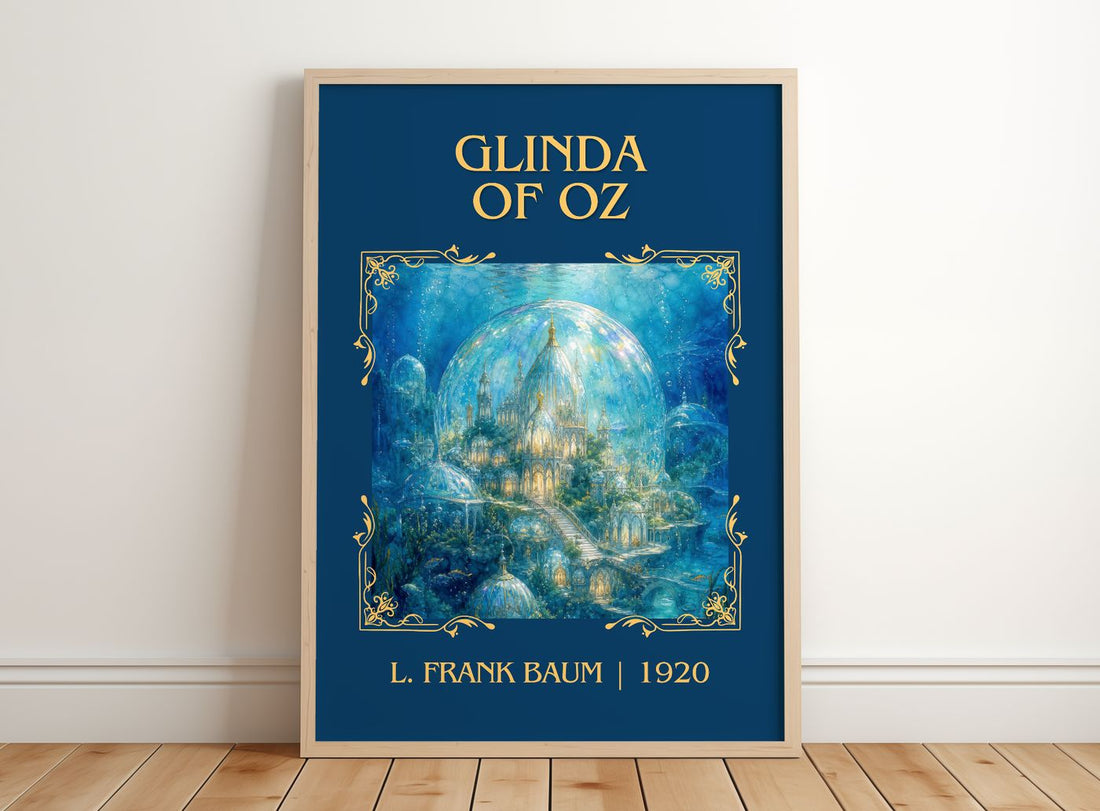 Glinda Of Oz Classic Book Art Print by L. Frank Baum – framed print leaning on a wooden floor