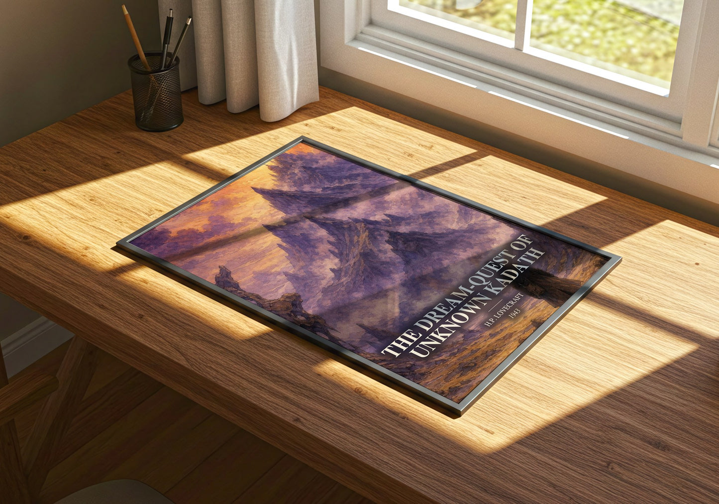 The Dream-Quest Of Unknown Kadath watercolour book poster framed on wall – horror wall art