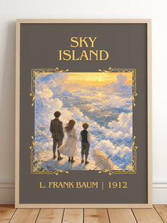 Sky Island Classic Book Art Print by L. Frank Baum – framed print leaning on a wooden floor