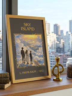 Sky Island Classic Book Art Print by L. Frank Baum – framed print on a city-view windowsill