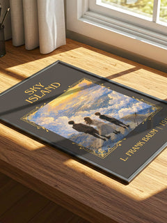 Sky Island Classic Book Art Print by L. Frank Baum – print on a sunlit desk