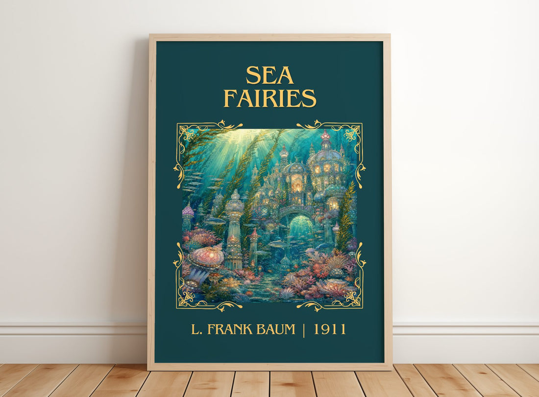 Sea Fairies Classic Book Art Print by L. Frank Baum – framed print leaning on a wooden floor