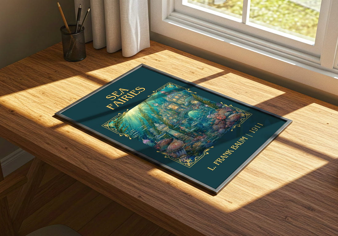 Sea Fairies Classic Book Art Print by L. Frank Baum – print on a sunlit desk