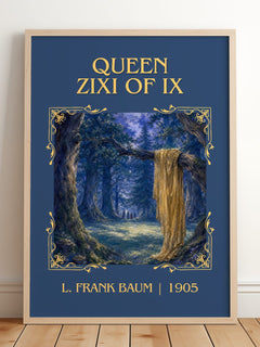 Queen Zixi Of Ix Classic Book Art Print by L. Frank Baum – framed print leaning on a wooden floor