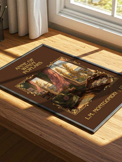 Anne Of Windy Poplars Classic Book Art Print by L.M. Montgomery – print on a sunlit desk