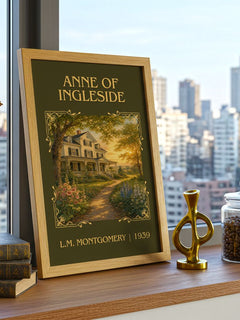 Anne Of Ingleside Classic Book Art Print by L.M. Montgomery – framed print on a city-view windowsill