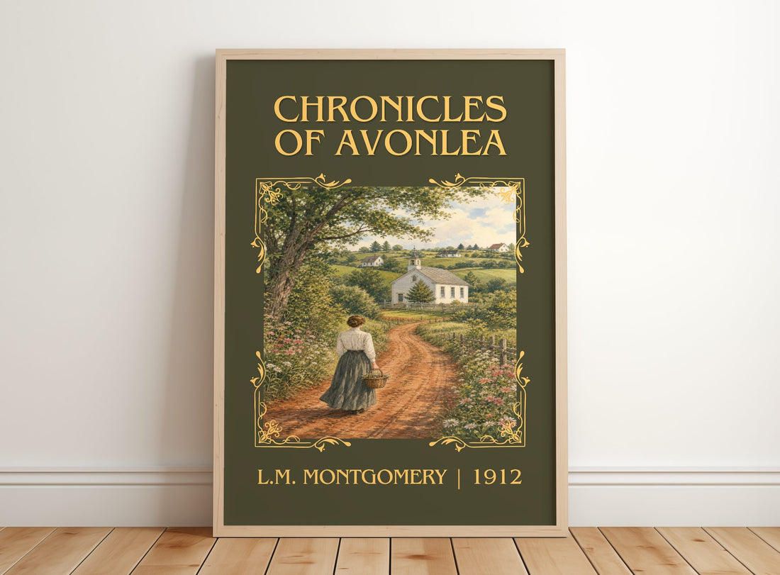 Chronicles Of Avonlea Classic Book Art Print by L.M. Montgomery – framed print leaning on a wooden floor