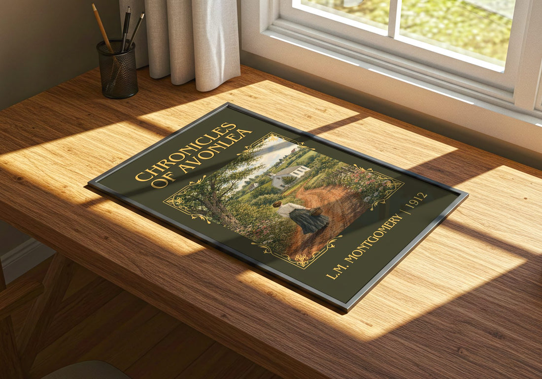 Chronicles Of Avonlea Classic Book Art Print by L.M. Montgomery – print on a sunlit desk