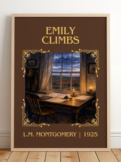 Emily Climbs Classic Book Art Print by L.M. Montgomery – framed print leaning on a wooden floor