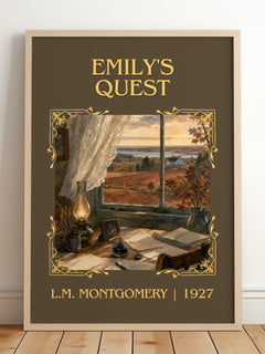 Emily's Quest Classic Book Art Print by L.M. Montgomery – framed print leaning on a wooden floor