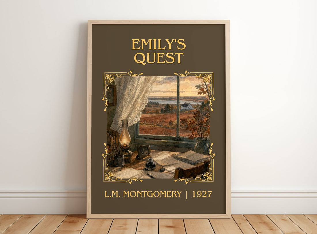 Emily's Quest Classic Book Art Print by L.M. Montgomery – framed print leaning on a wooden floor