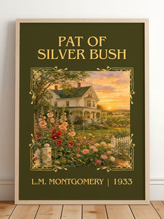 Pat Of Silver Bush Classic Book Art Print by L.M. Montgomery – framed print leaning on a wooden floor