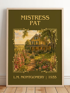Mistress Pat Classic Book Art Print by L.M. Montgomery – framed print leaning on a wooden floor