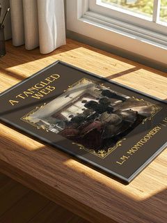A Tangled Web Classic Book Art Print by L.M. Montgomery – print on a sunlit desk