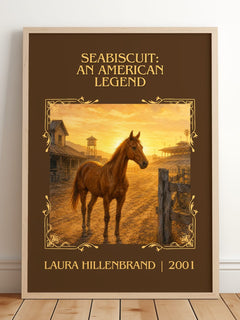 Seabiscuit: An American Legend Classic Book Art Print by Laura Hillenbrand – framed print leaning on a wooden floor