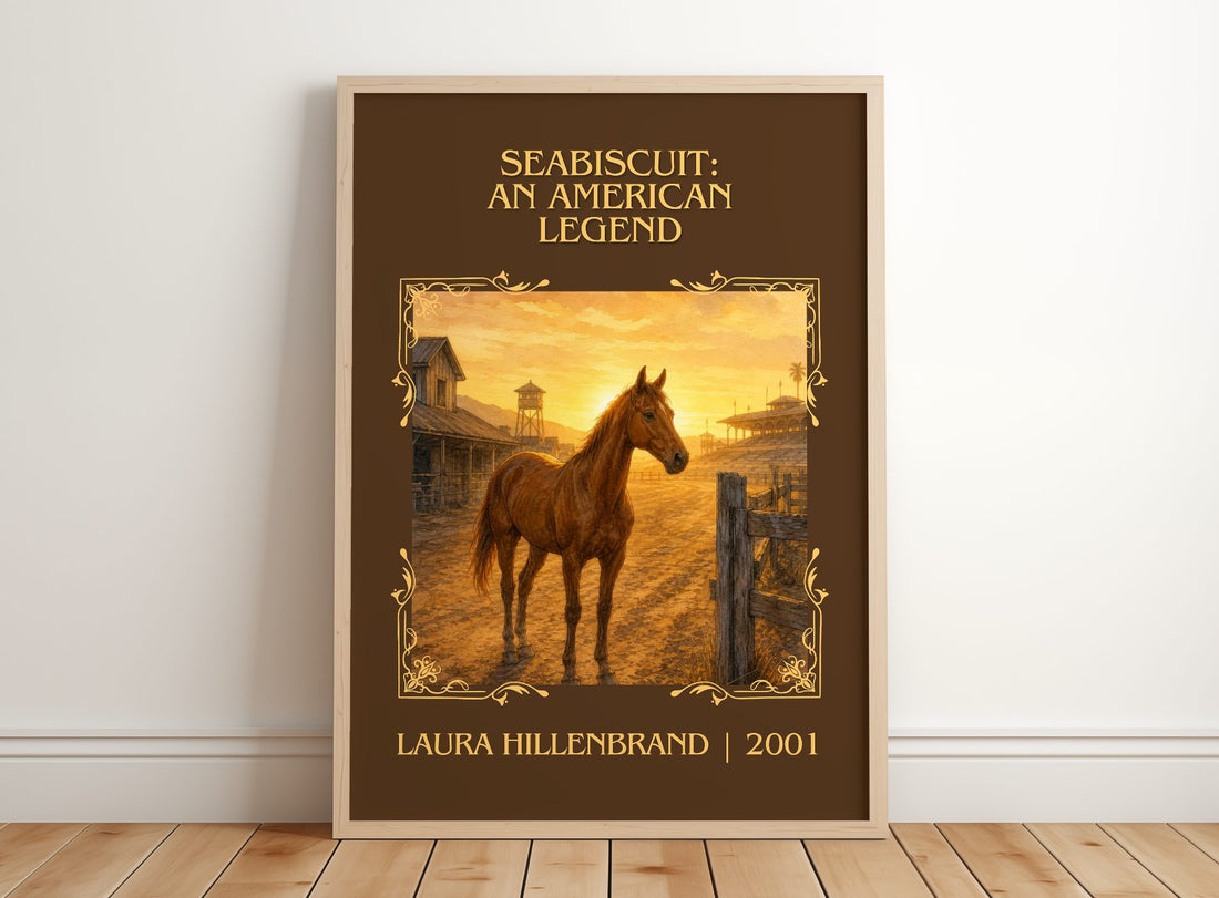 Seabiscuit: An American Legend Classic Book Art Print by Laura Hillenbrand – framed print leaning on a wooden floor