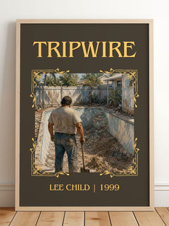 Tripwire Classic Book Art Print by Lee Child – framed print leaning on a wooden floor
