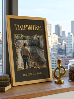 Tripwire Classic Book Art Print by Lee Child – framed print on a city-view windowsill