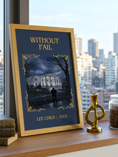 Without Fail Classic Book Art Print by Lee Child – framed print on a city-view windowsill
