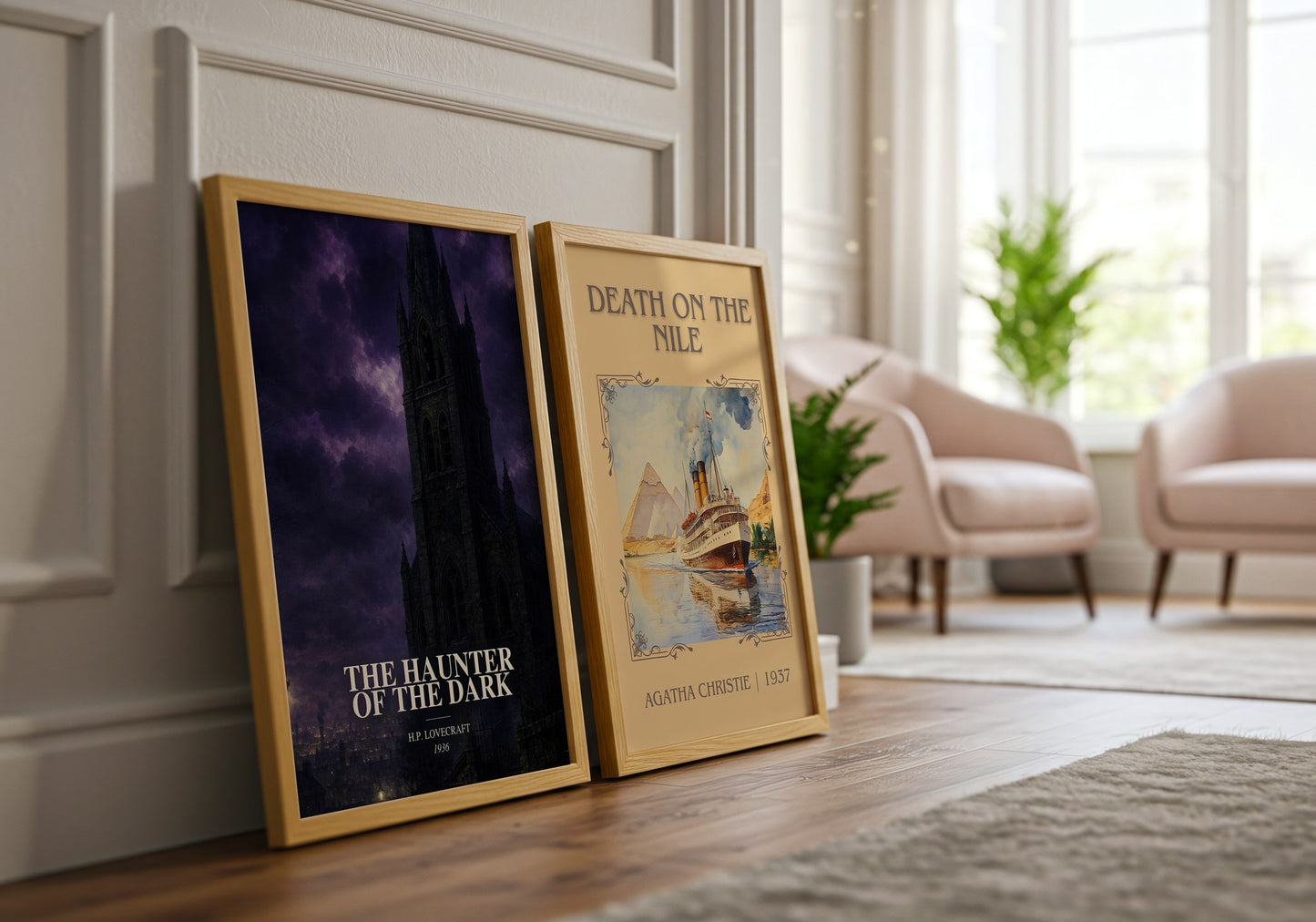 The Haunter Of The Dark watercolour print framed by window – literary home decor