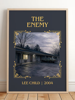 The Enemy Classic Book Art Print by Lee Child – framed print leaning on a wooden floor