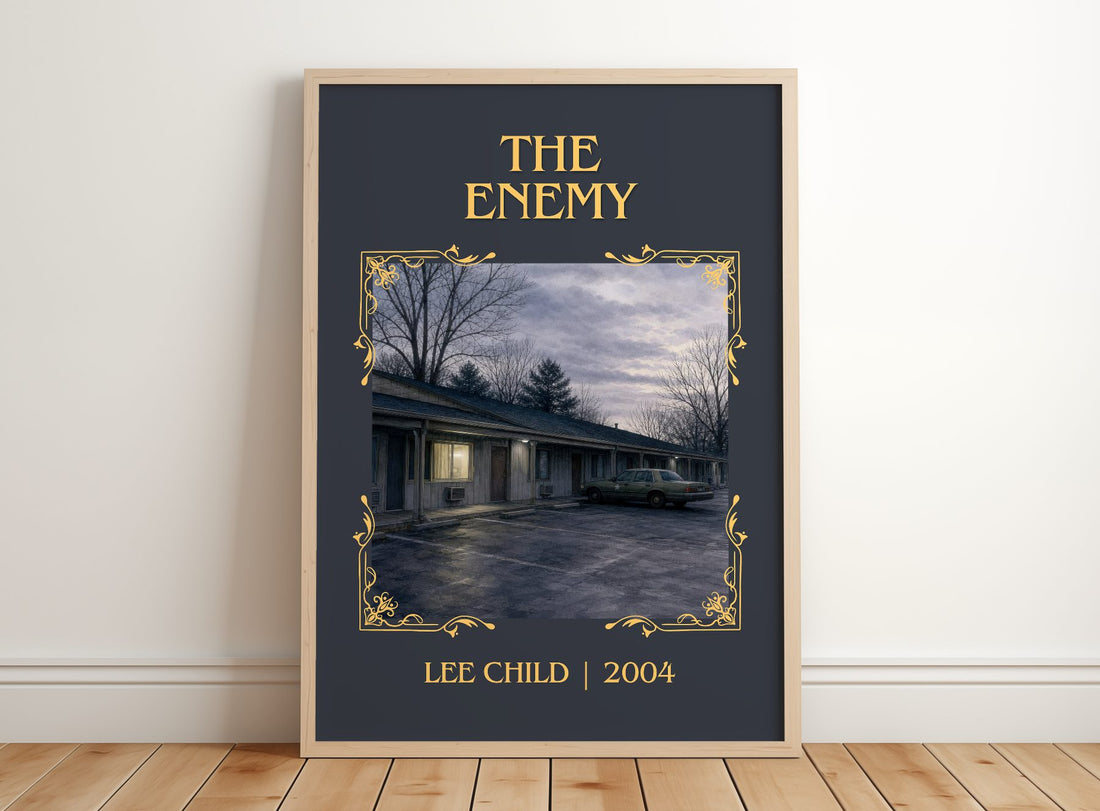 The Enemy Classic Book Art Print by Lee Child – framed print leaning on a wooden floor