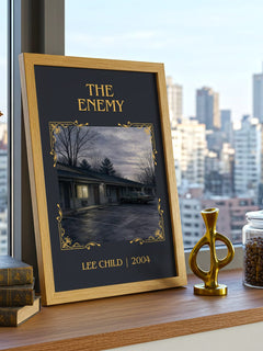 The Enemy Classic Book Art Print by Lee Child – framed print on a city-view windowsill