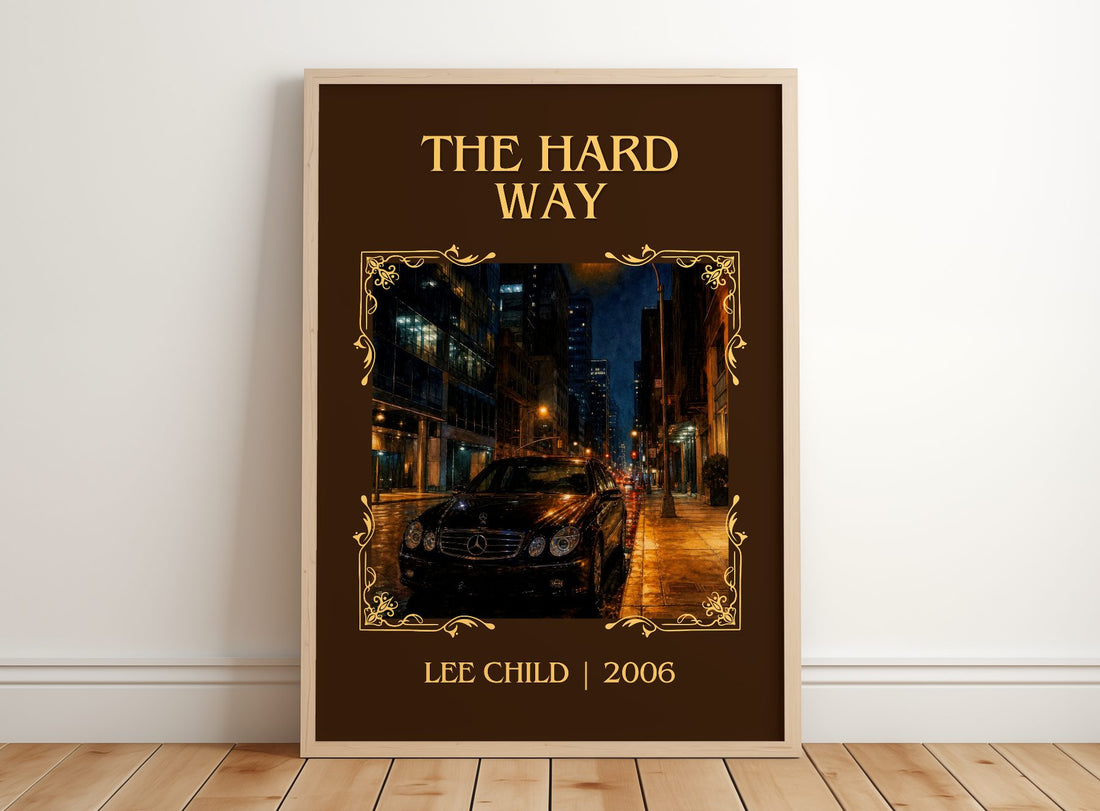 The Hard Way Classic Book Art Print by Lee Child – framed print leaning on a wooden floor