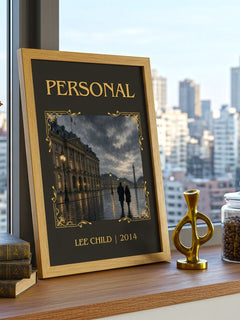 Personal Classic Book Art Print by Lee Child – framed print on a city-view windowsill