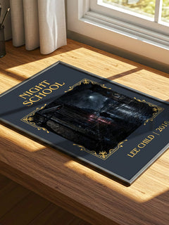 Night School Classic Book Art Print by Lee Child – print on a sunlit desk