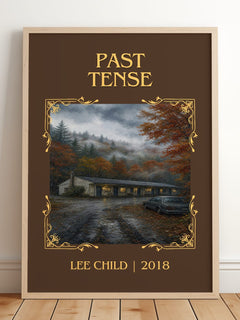 Past Tense Classic Book Art Print by Lee Child – framed print leaning on a wooden floor