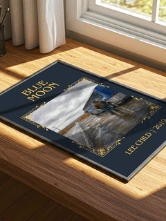 Blue Moon Classic Book Art Print by Lee Child – print on a sunlit desk
