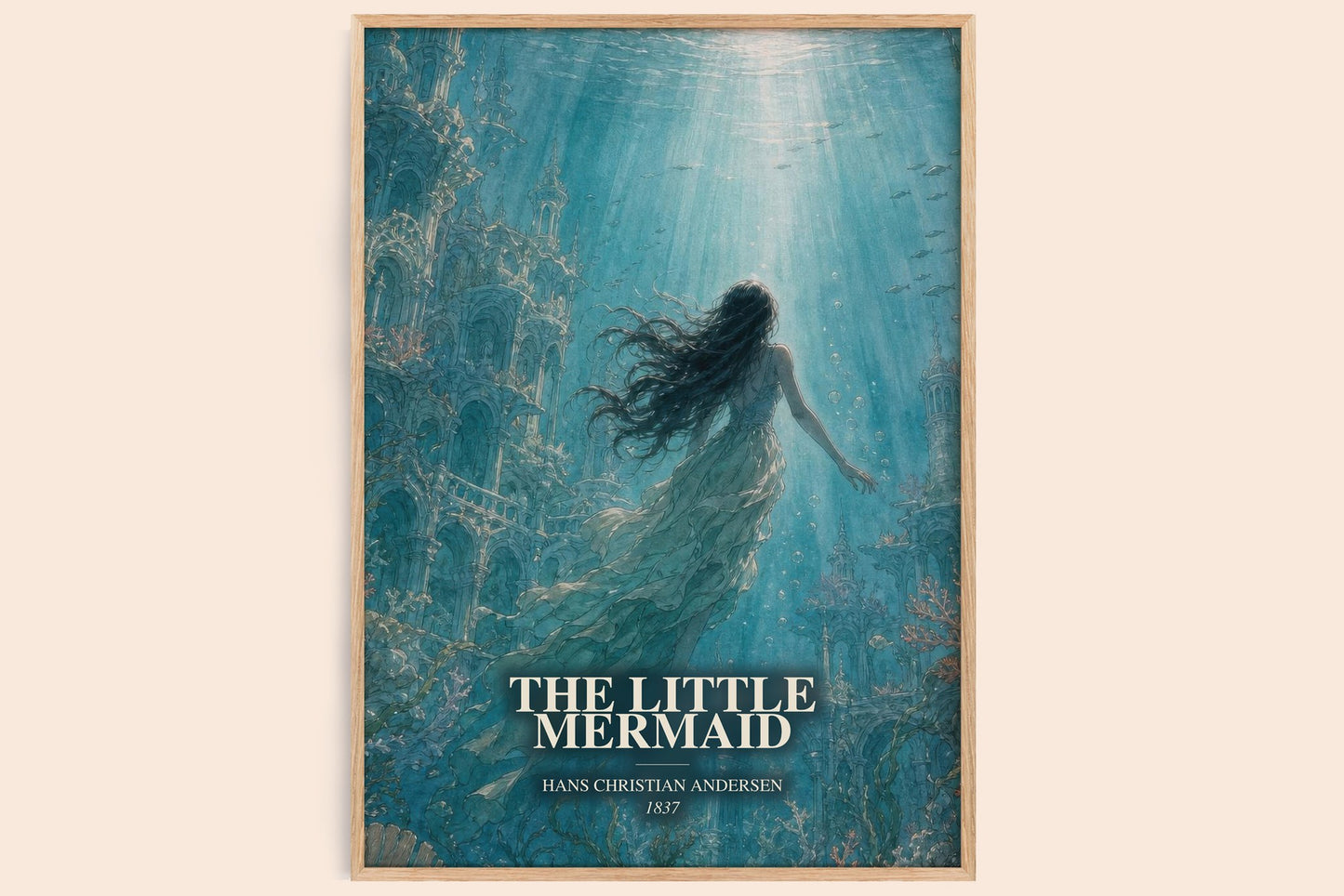 The Little Mermaid watercolour book poster by Hans Christian Andersen – framed literary art print