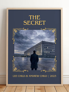 The Secret Classic Book Art Print by Lee Child & Andrew Child – framed print leaning on a wooden floor