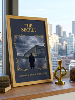 The Secret Classic Book Art Print by Lee Child & Andrew Child – framed print on a city-view windowsill