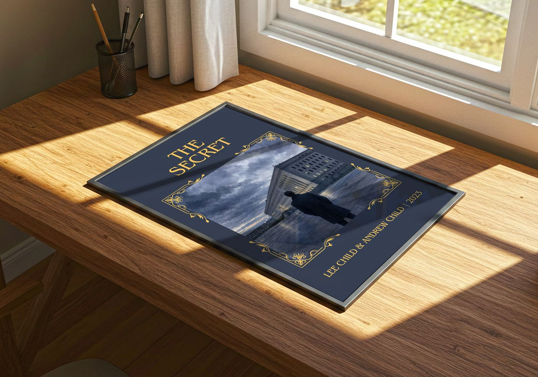 The Secret Classic Book Art Print by Lee Child & Andrew Child – print on a sunlit desk