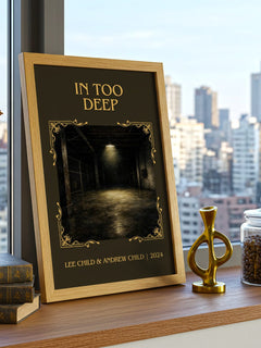 In Too Deep Classic Book Art Print by Lee Child & Andrew Child – framed print on a city-view windowsill