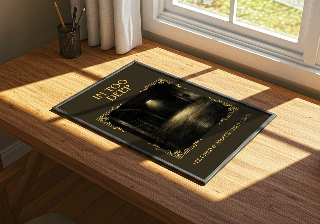 In Too Deep Classic Book Art Print by Lee Child & Andrew Child – print on a sunlit desk
