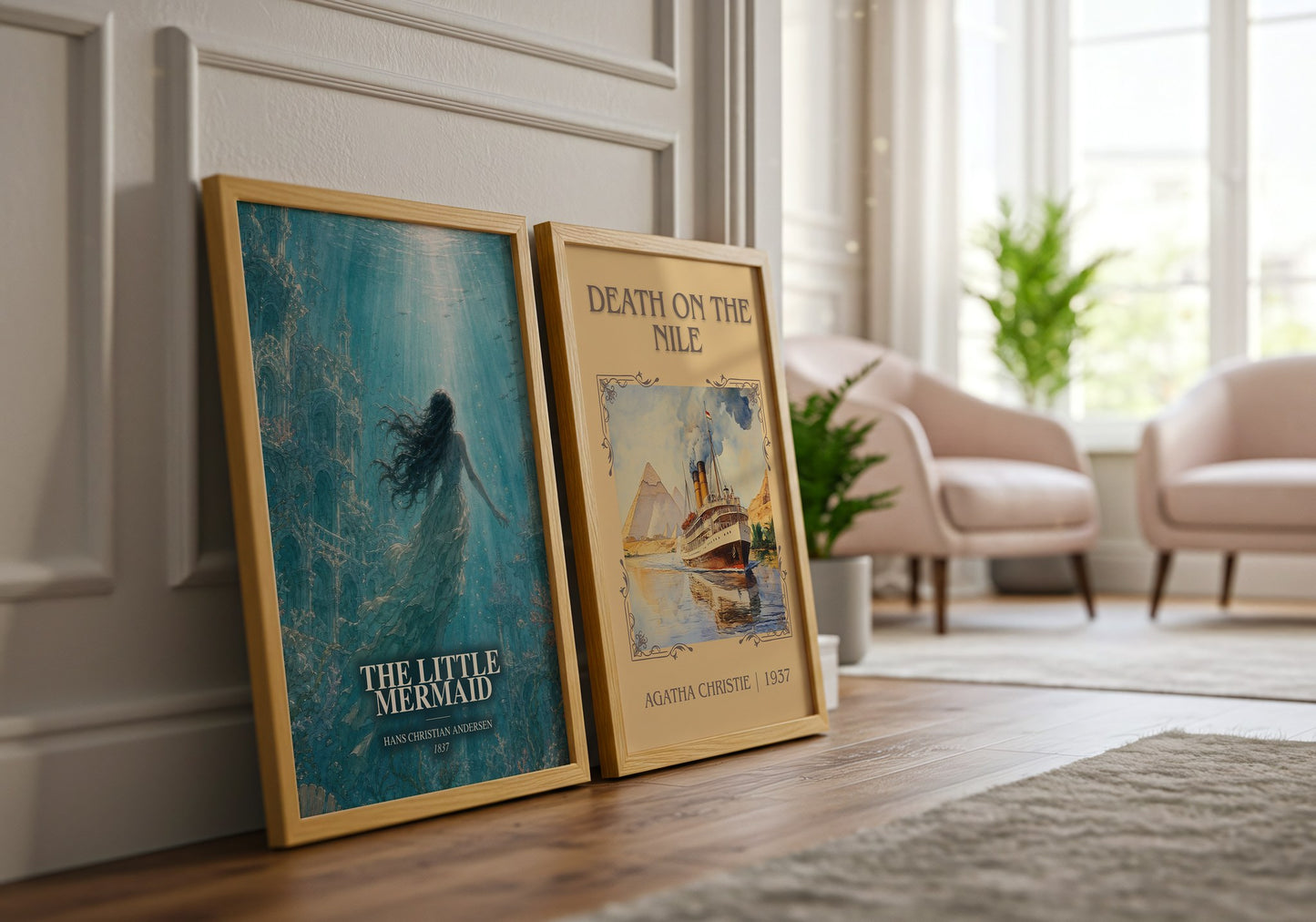 The Little Mermaid watercolour print framed by window – literary home decor