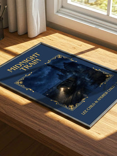 Midnight Train Classic Book Art Print by Lee Child & Andrew Child – print on a sunlit desk