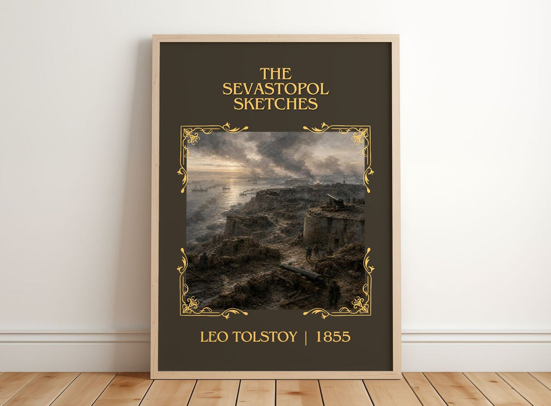 The Sevastopol Sketches Classic Book Art Print by Leo Tolstoy – framed print leaning on a wooden floor