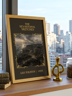 The Sevastopol Sketches Classic Book Art Print by Leo Tolstoy – framed print on a city-view windowsill