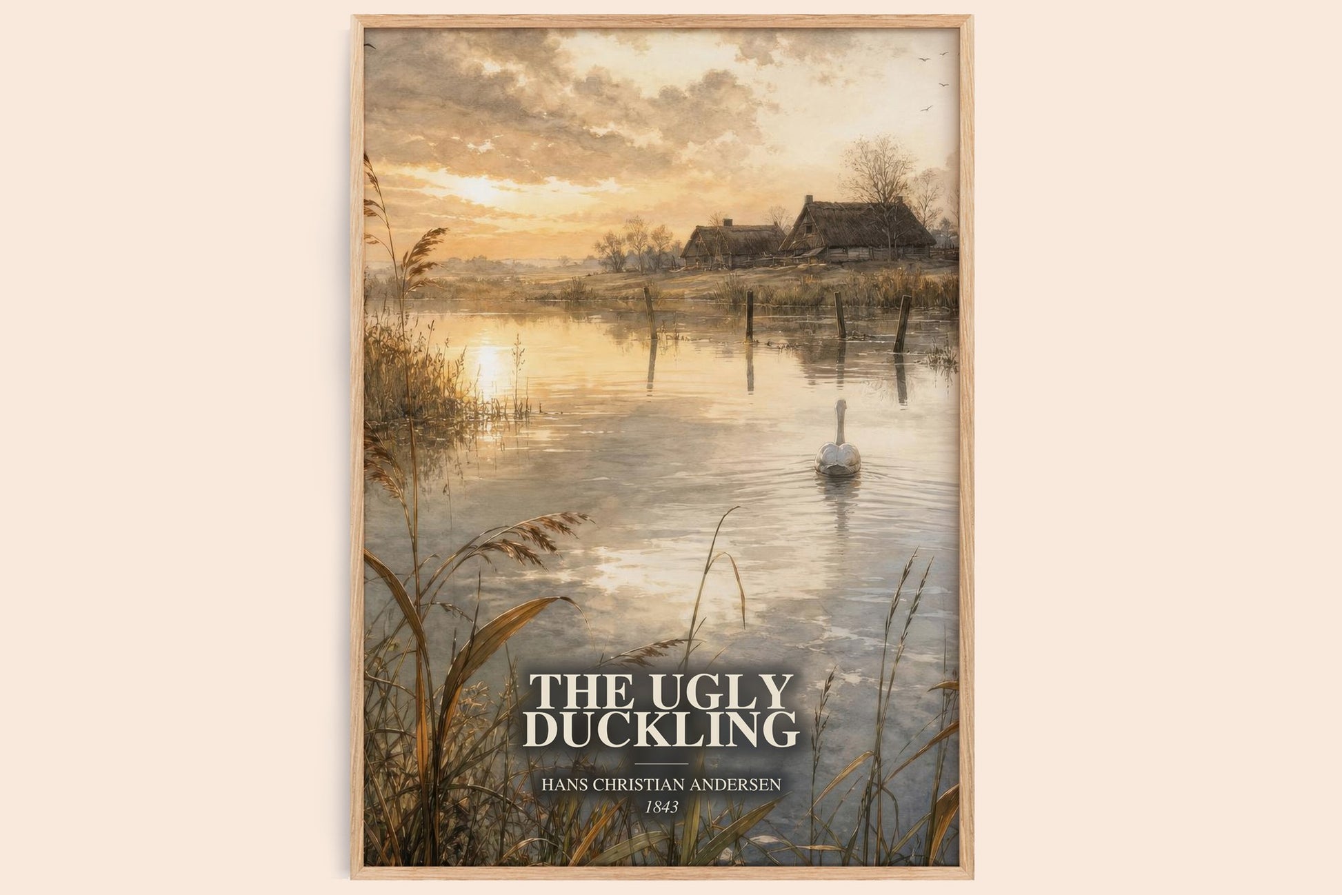 The Ugly Duckling watercolour book poster by Hans Christian Andersen – framed literary art print